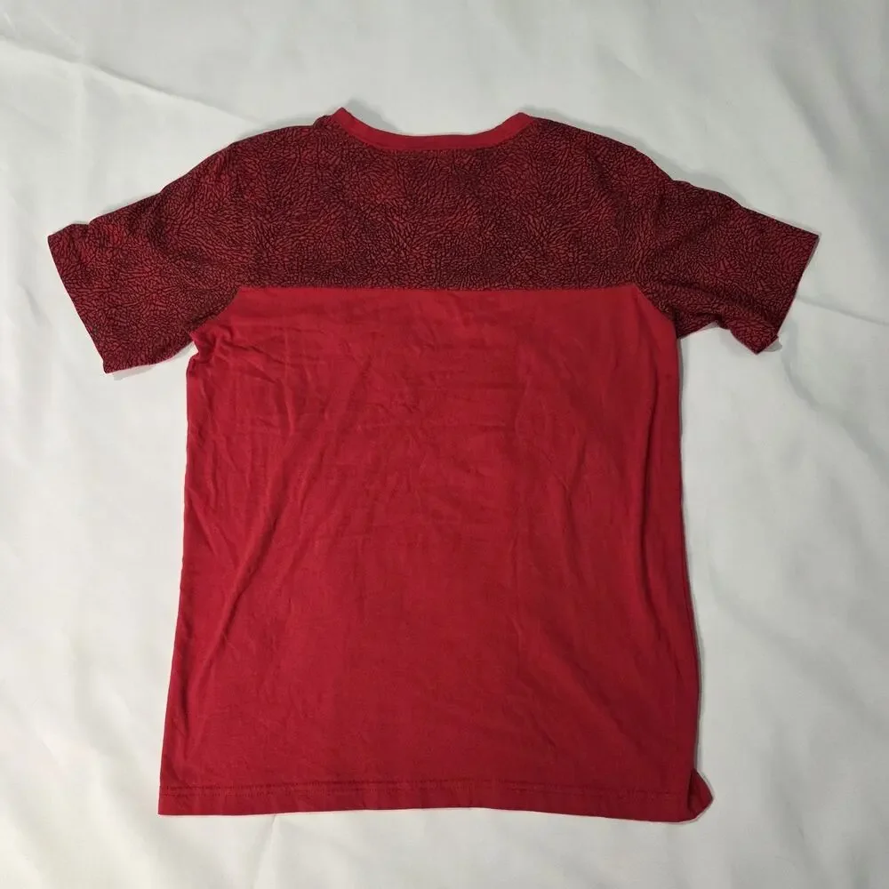 Jordan Elephant Print Block Crew Neck T-Shirt Men's Boys XL Red Black Pocket Tee